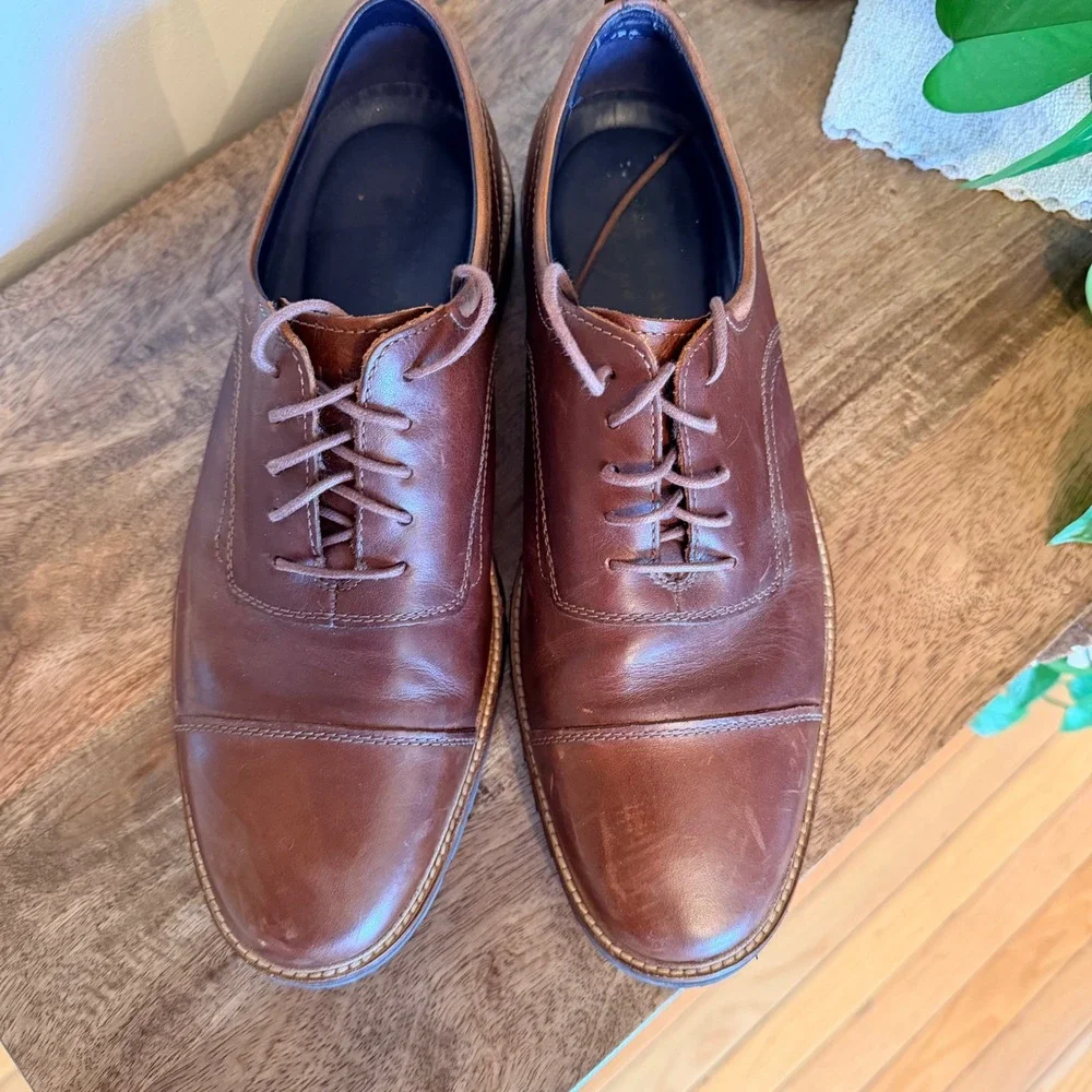Cole Haan Brown Leather Cap Toe Oxford Rugged Sole Dress Shoes Mens 10.5D Preppy